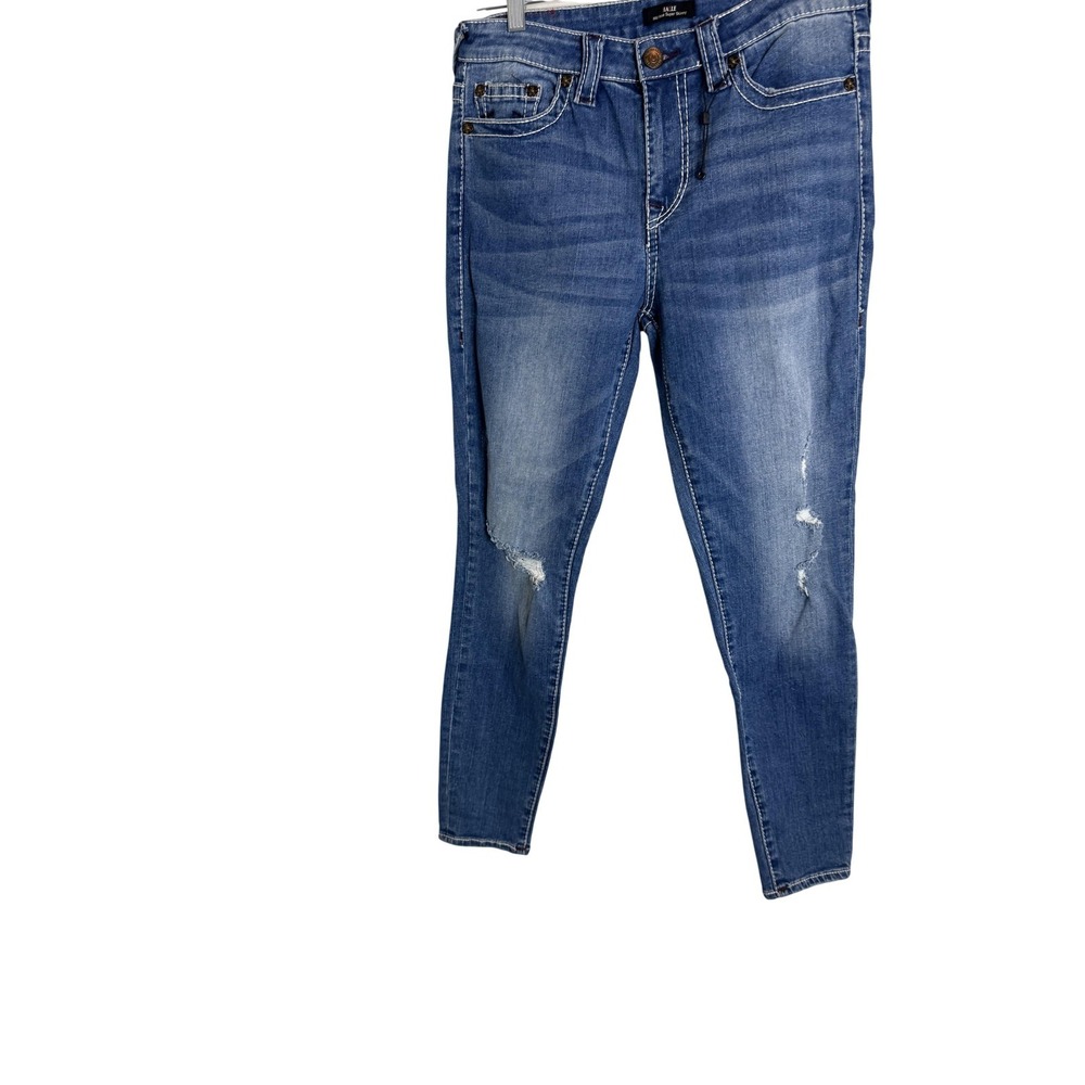 True Religion Halle Jeans Womens 30 Blue High Rise Super Skinny Distressed